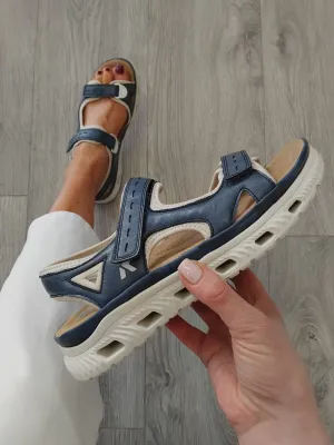 Rieker - 64066 Blue Velcro Walking Sandal