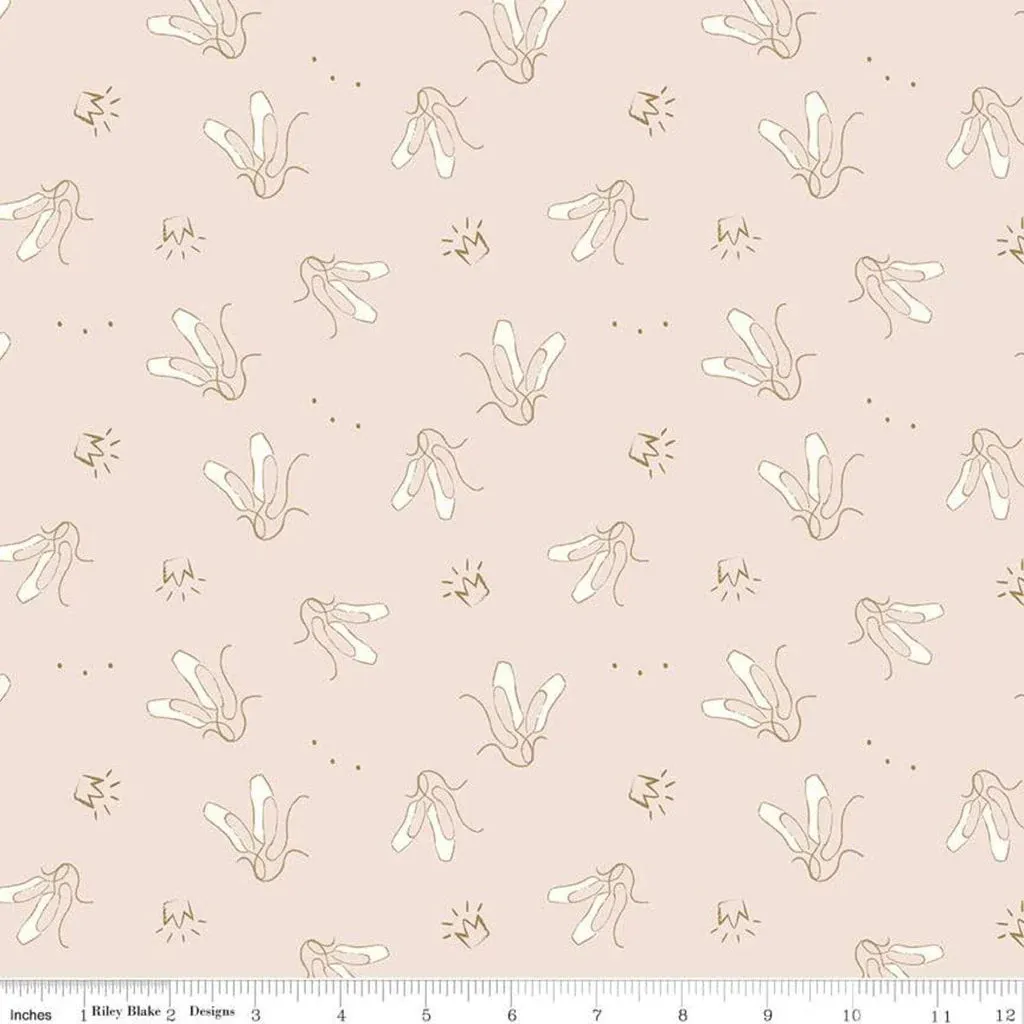 Riley Blake Spin and Twirl Slippers Ballet Crowns Gold SC11612