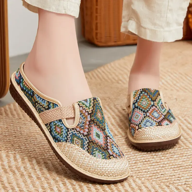 Rosie™ - Embroidered Linen Orthopaedic Sandals