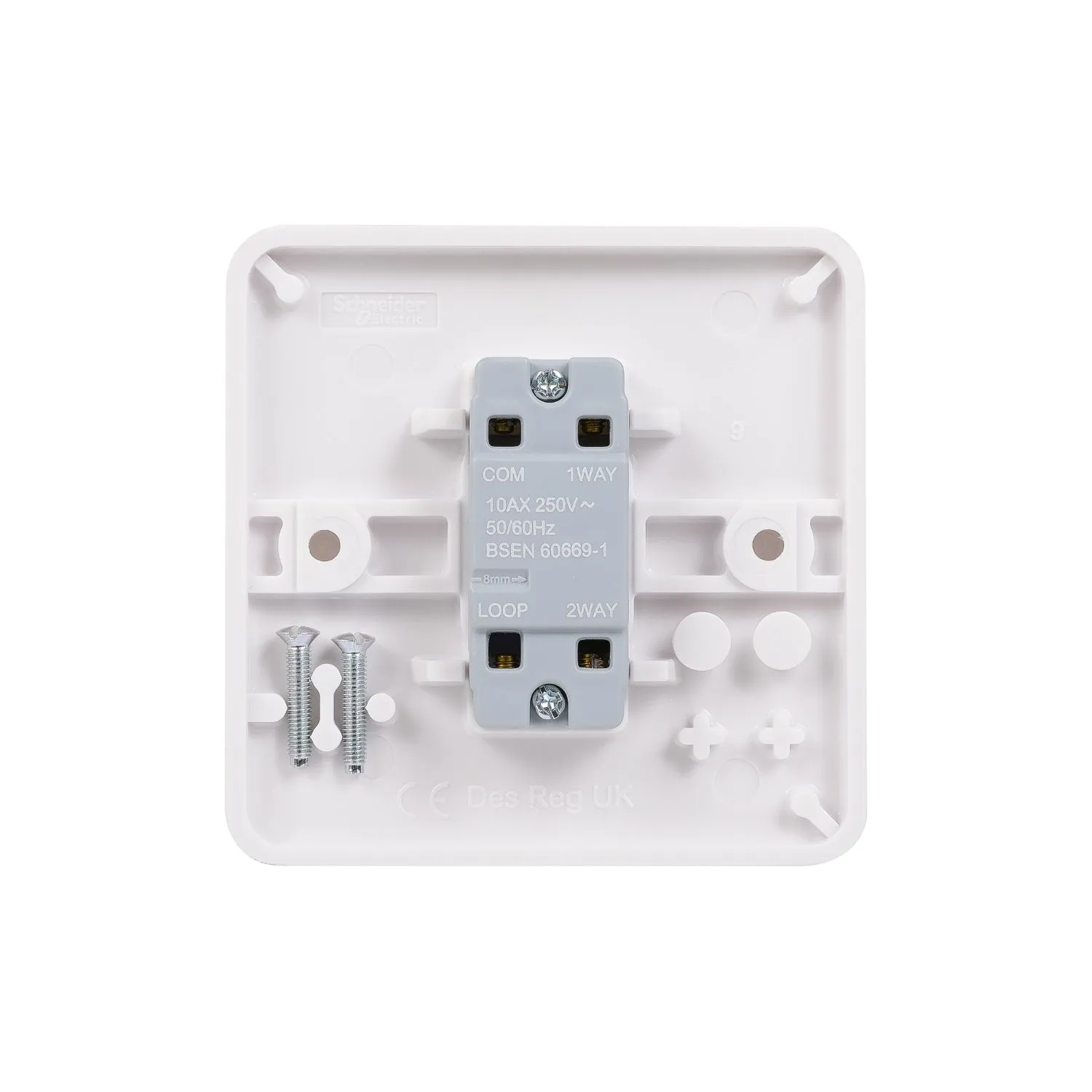 Schneider Electric GGBL1012S Lisse White Moulded 10AX 1G 2-Way Plate Switch (Display Packaged)