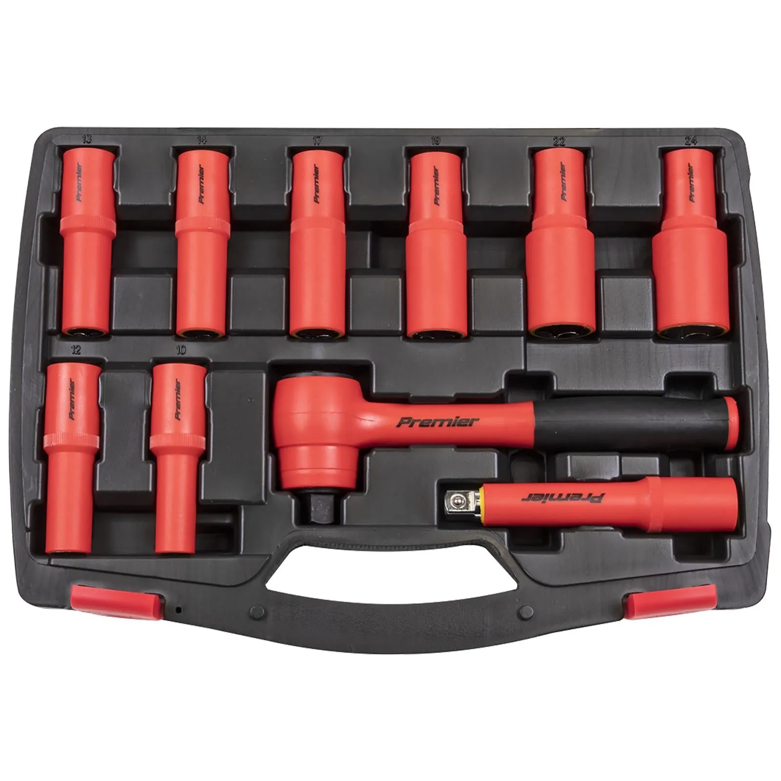 Sealey Insulated Socket Set 10 Piece 1/2" Drive 10-24mm 6 Point WallDrive VDE Approved