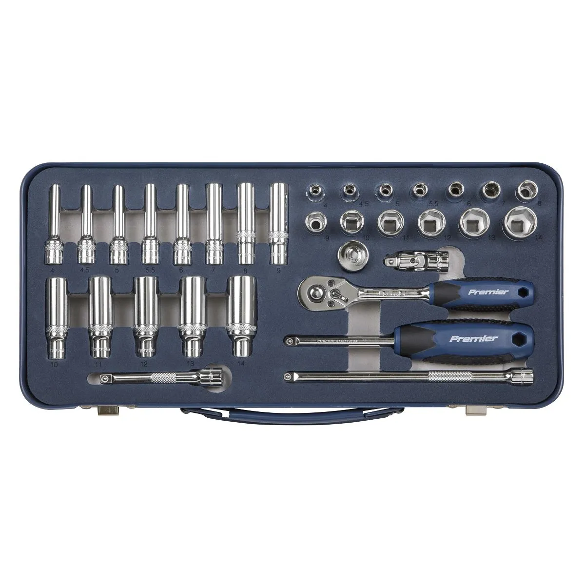 Sealey Premier 32 Piece 1/4" Drive Lock On Socket Set 4-14mm Ratchet Handle