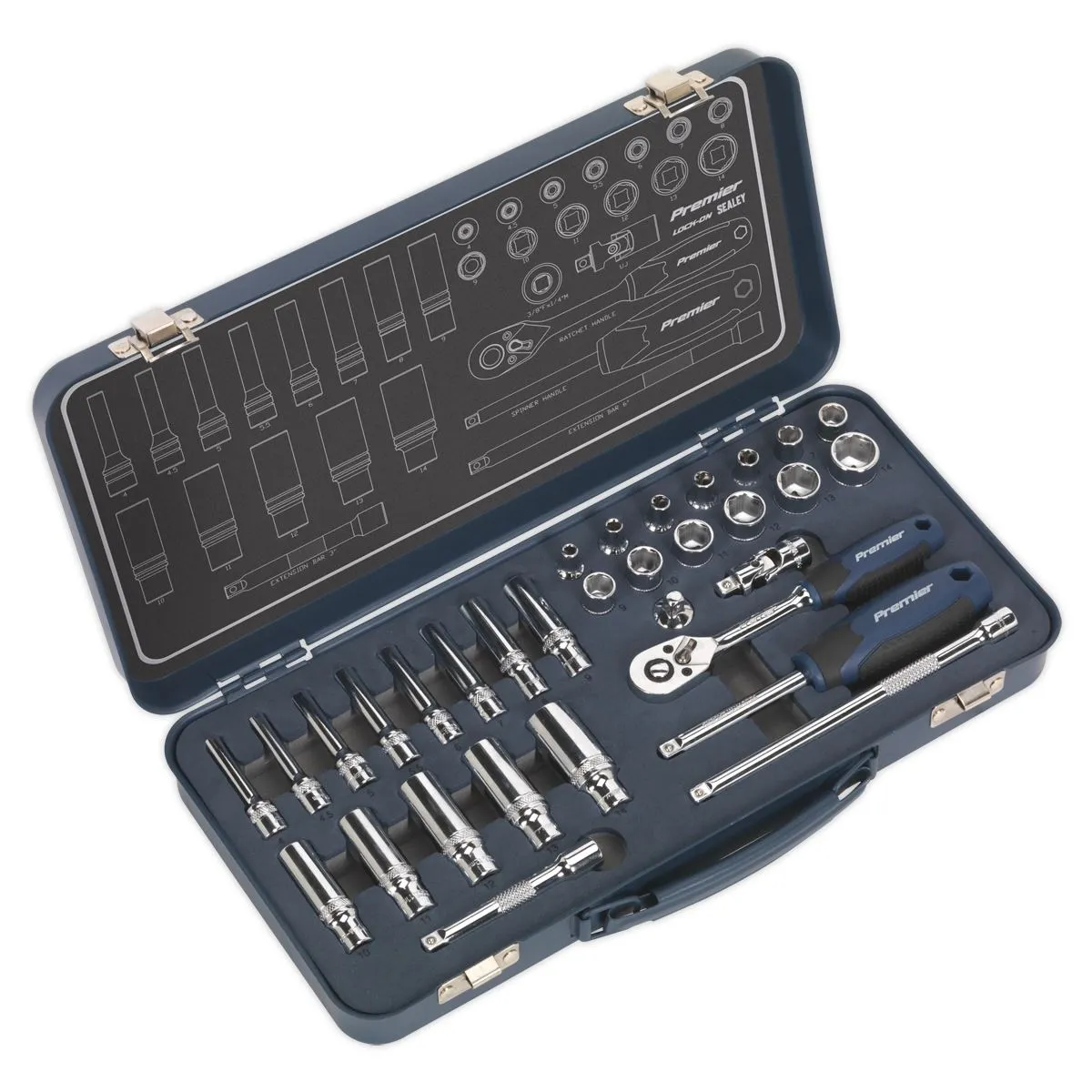 Sealey Premier 32 Piece 1/4" Drive Lock On Socket Set 4-14mm Ratchet Handle