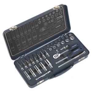 Sealey Premier 32 Piece 1/4" Drive Lock On Socket Set 4-14mm Ratchet Handle