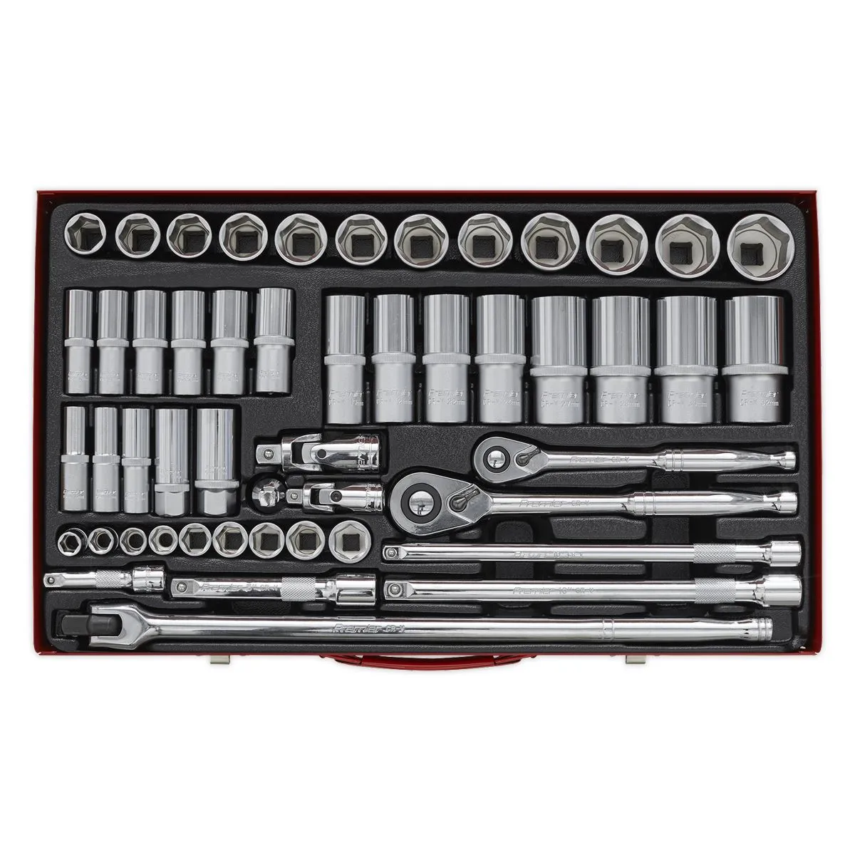 Sealey Premier Socket Set 50pc 3/8" & 1/2"Sq Drive 6pt WallDrive® - Metric