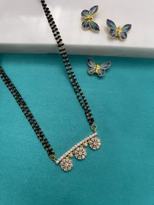 Short Mangalsutra American Diamond Flower Pendant