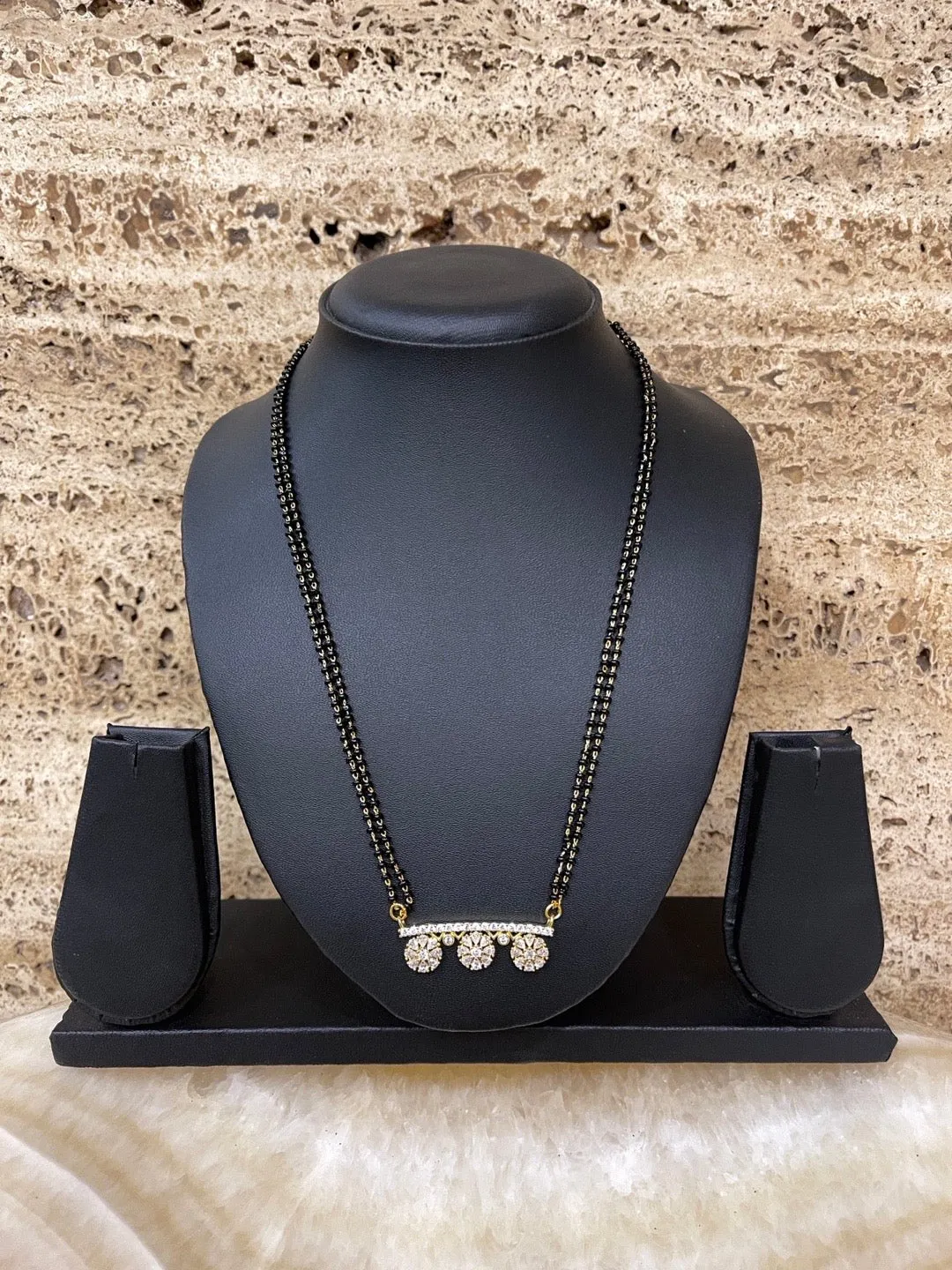 Short Mangalsutra American Diamond Flower Pendant