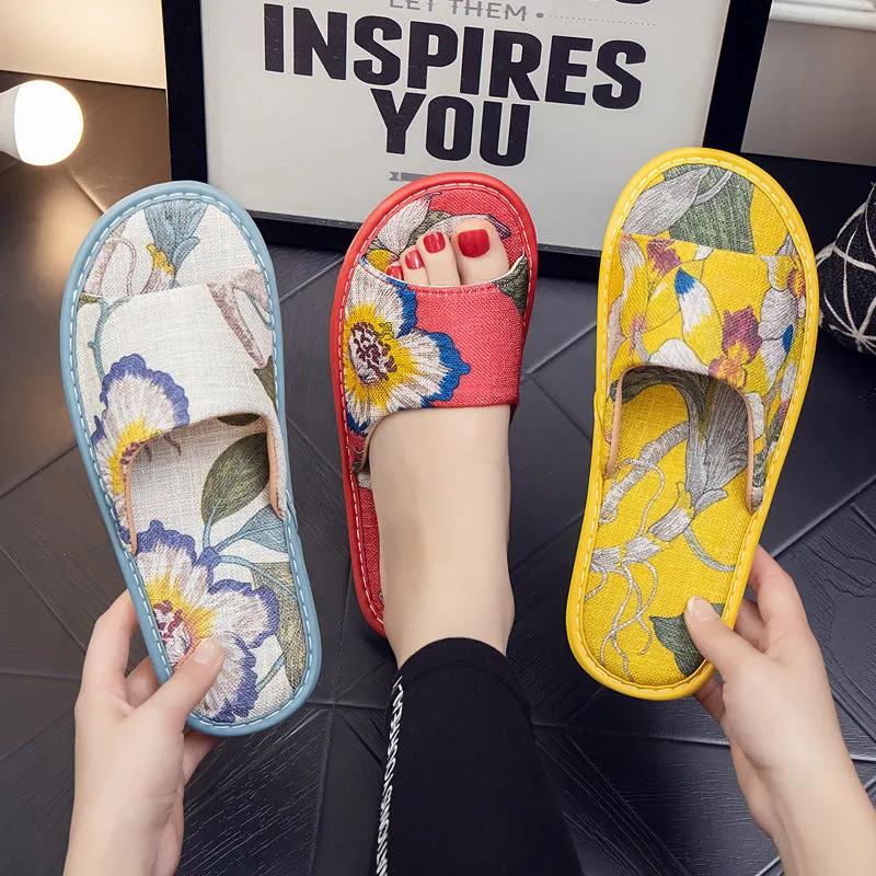 Soft and Comfortable Linen Couple Slippers  for Home Indoor Use