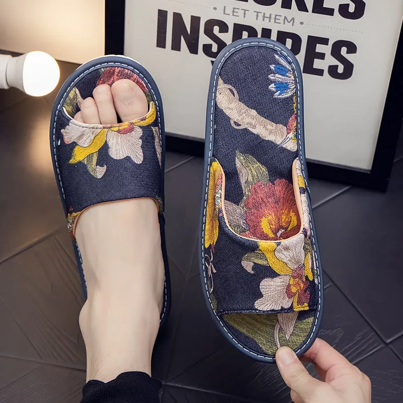Soft and Comfortable Linen Couple Slippers  for Home Indoor Use