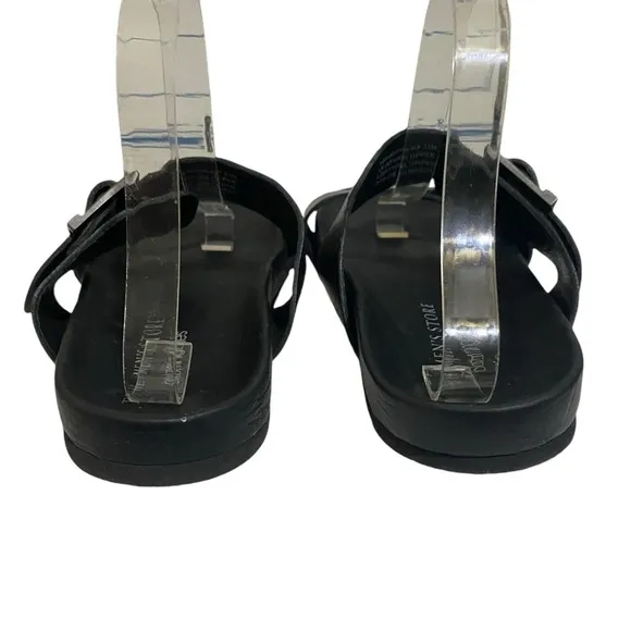 The Men’s Store Bloomingdale’s Devin Buckle Black Soft Leather Slid On Sandals