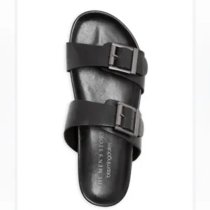 The Men’s Store Bloomingdale’s Devin Buckle Black Soft Leather Slid On Sandals
