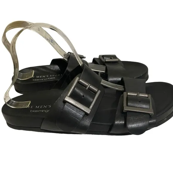 The Men’s Store Bloomingdale’s Devin Buckle Black Soft Leather Slid On Sandals