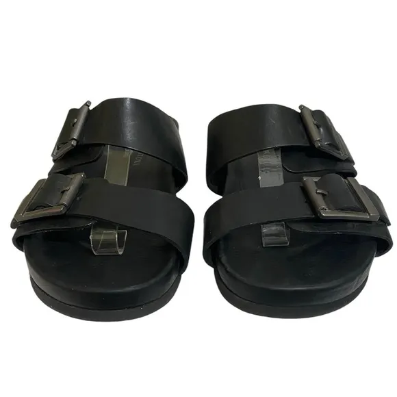 The Men’s Store Bloomingdale’s Devin Buckle Black Soft Leather Slid On Sandals