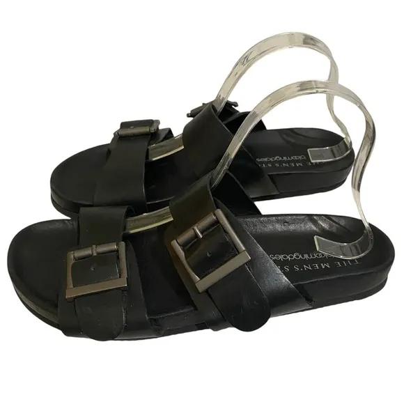 The Men’s Store Bloomingdale’s Devin Buckle Black Soft Leather Slid On Sandals