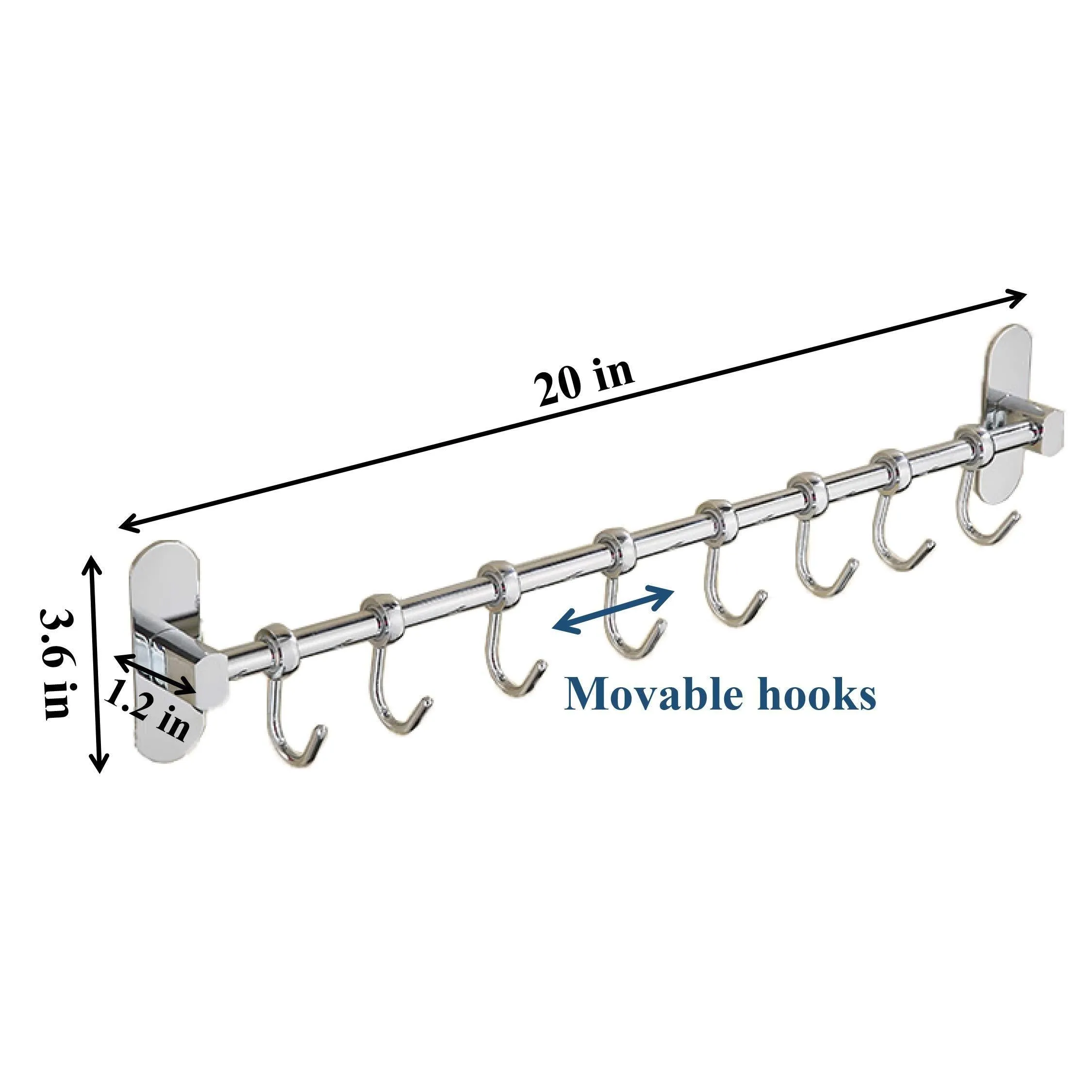 UCAS Heavy Duty Stainless Steel Hooks For Hanging Wall Mounted 3M Strips   Glue Self Adhesive Kitchen/Bathroom Organizer with 8 Adjustable Hooks