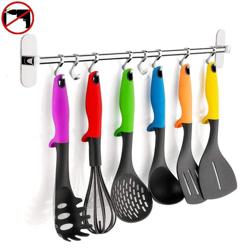 UCAS Heavy Duty Stainless Steel Hooks For Hanging Wall Mounted 3M Strips   Glue Self Adhesive Kitchen/Bathroom Organizer with 8 Adjustable Hooks