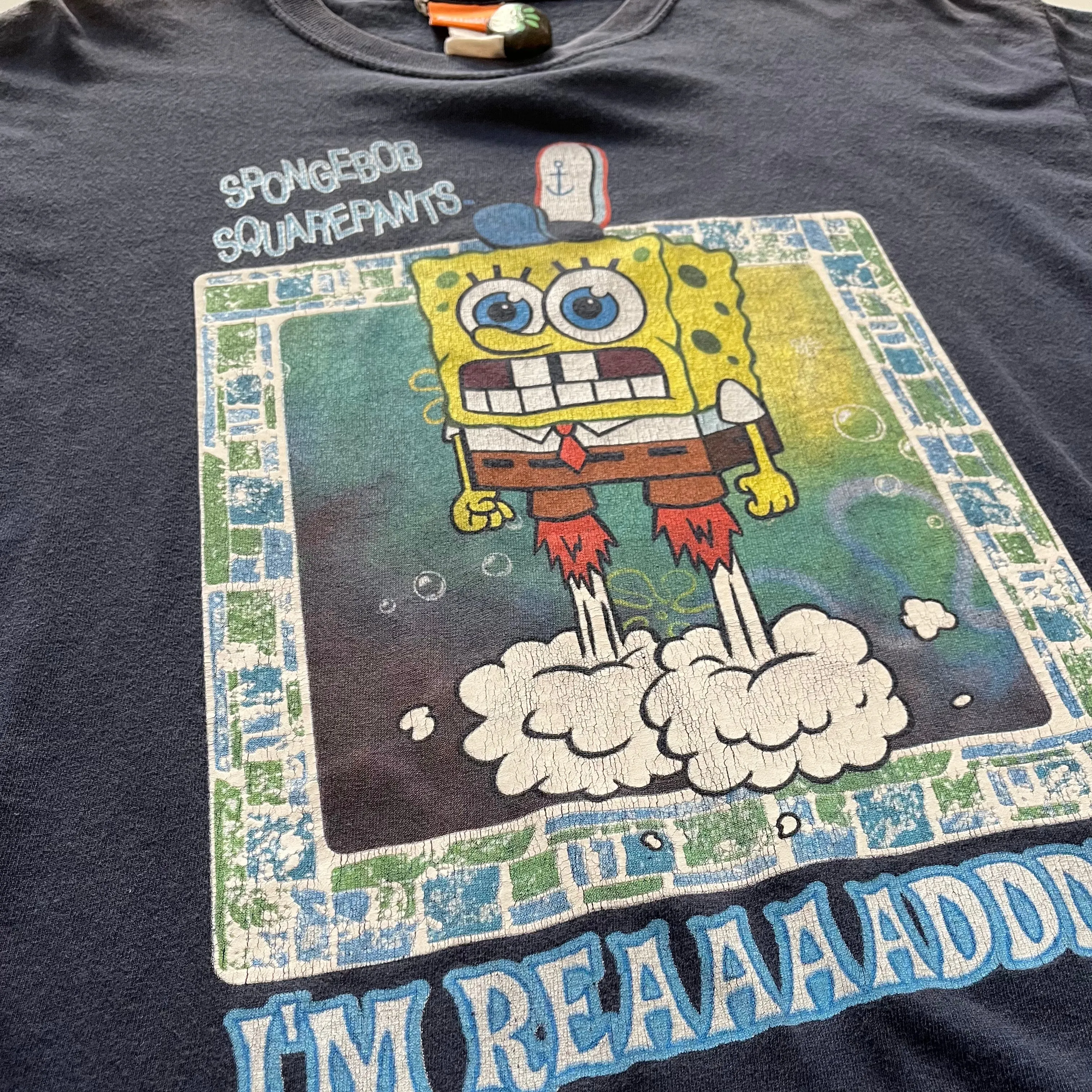 Vintage '02 Spongebob SquarePants 'I'm Reaaaady!' Tee - Blue