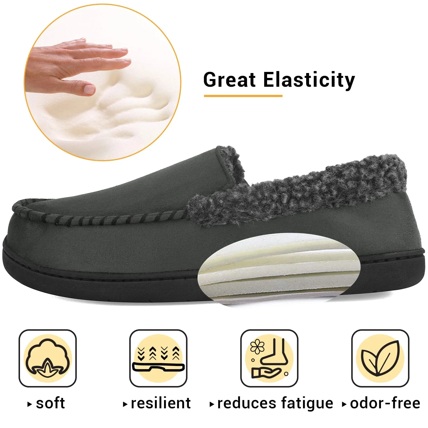 VONMAY Men's Moccasin Slippers Fuzzy House Shoes  Memory Foam