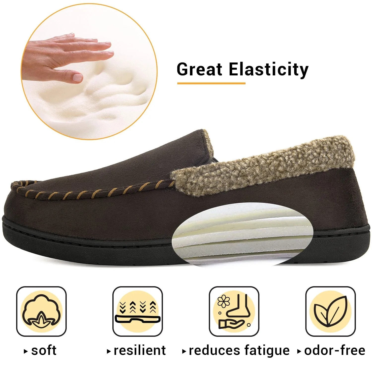 VONMAY Men's Moccasin Slippers Fuzzy House Shoes  Memory Foam
