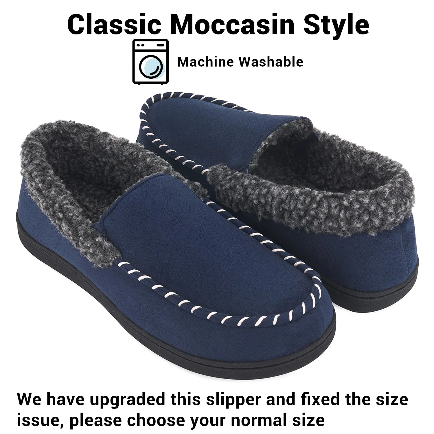 VONMAY Men's Moccasin Slippers Fuzzy House Shoes  Memory Foam