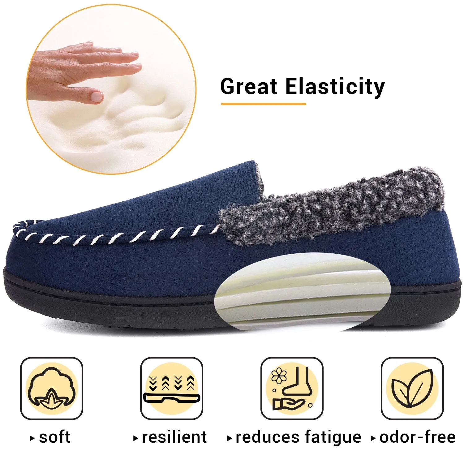 VONMAY Men's Moccasin Slippers Fuzzy House Shoes  Memory Foam