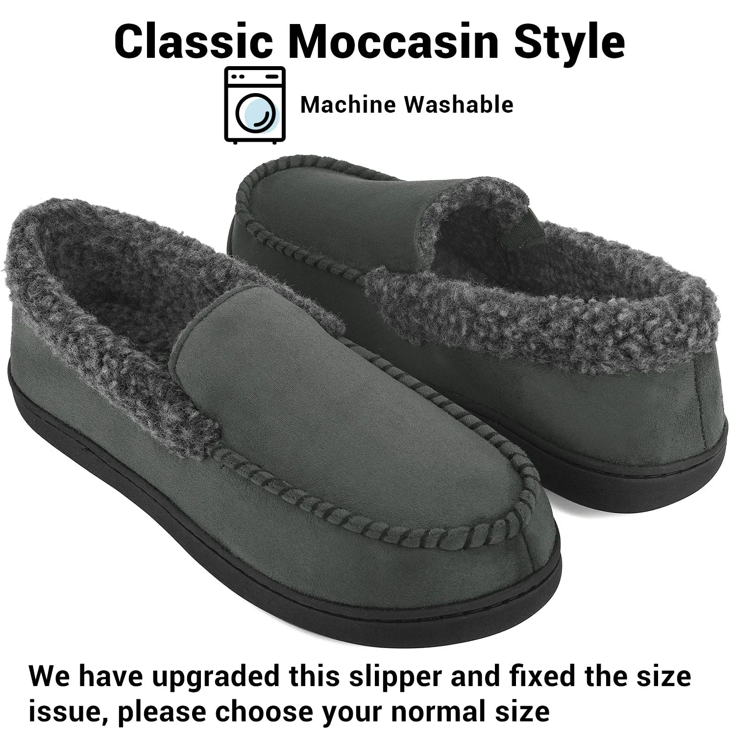VONMAY Men's Moccasin Slippers Fuzzy House Shoes  Memory Foam