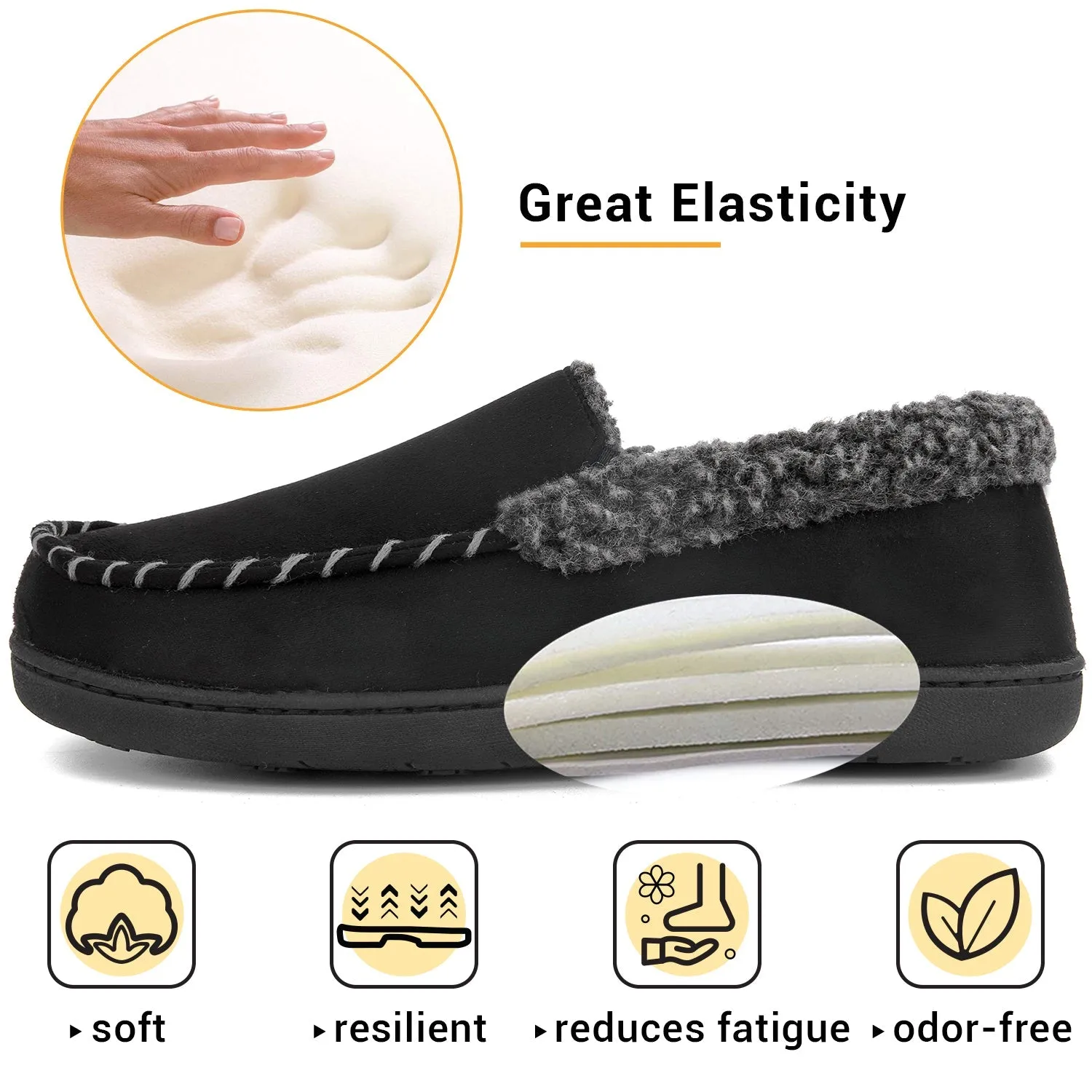 VONMAY Men's Moccasin Slippers Fuzzy House Shoes  Memory Foam
