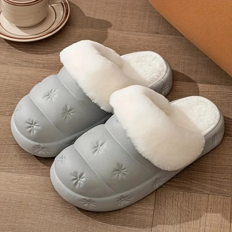 Waterproof Plush-Lined Winter House Slippers