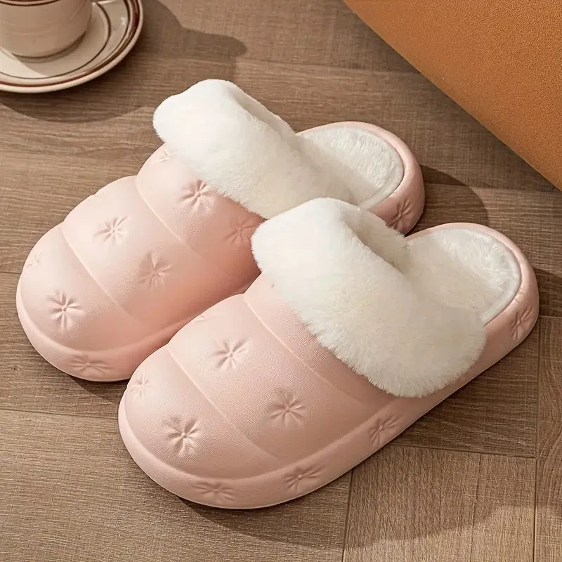 Waterproof Plush-Lined Winter House Slippers