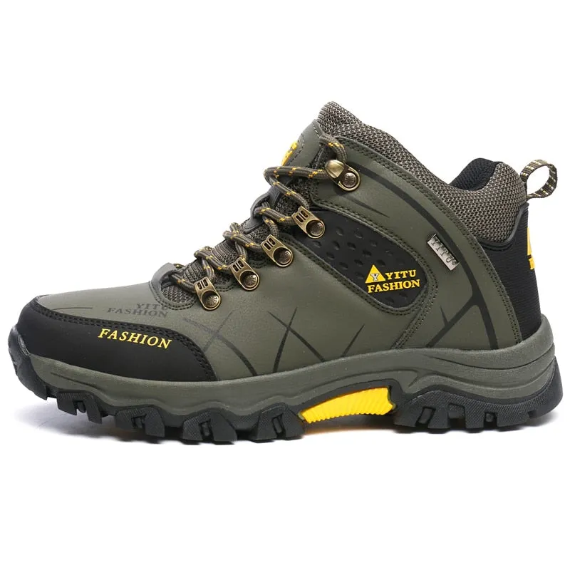 Winter Leather Ankle Boots Men Casual Shoes Outdoor Waterproof Work Tooling Mens Hiking Boots Sneakers Warm Military Snow Boots