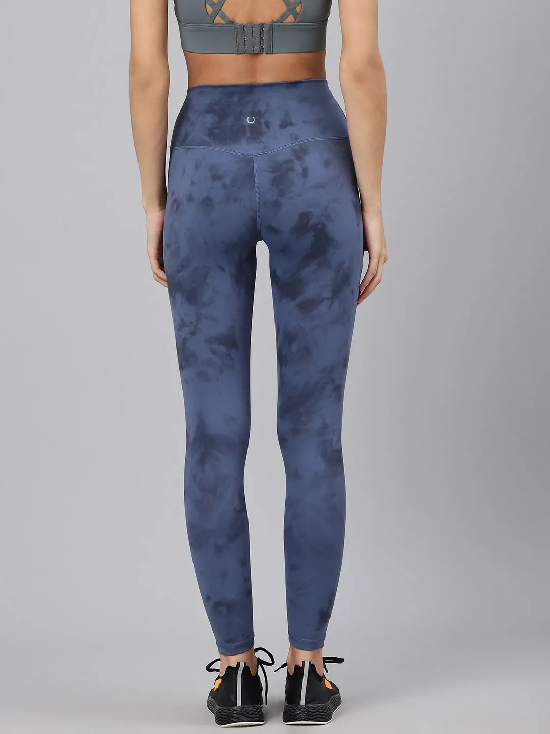 Women's Blue & Charcoal Grey Dyed Quick Dry Training Tights