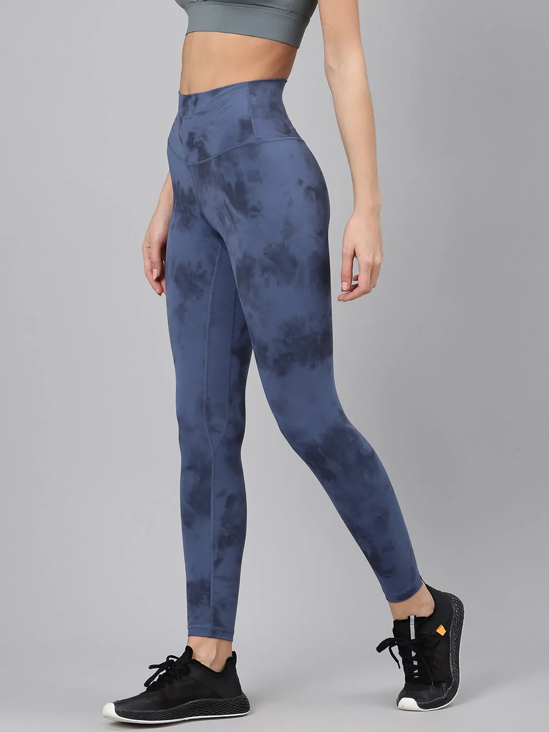 Women's Blue & Charcoal Grey Dyed Quick Dry Training Tights