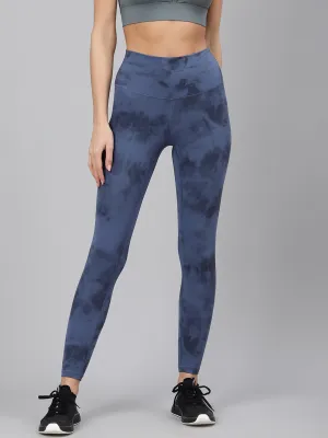Women's Blue & Charcoal Grey Dyed Quick Dry Training Tights