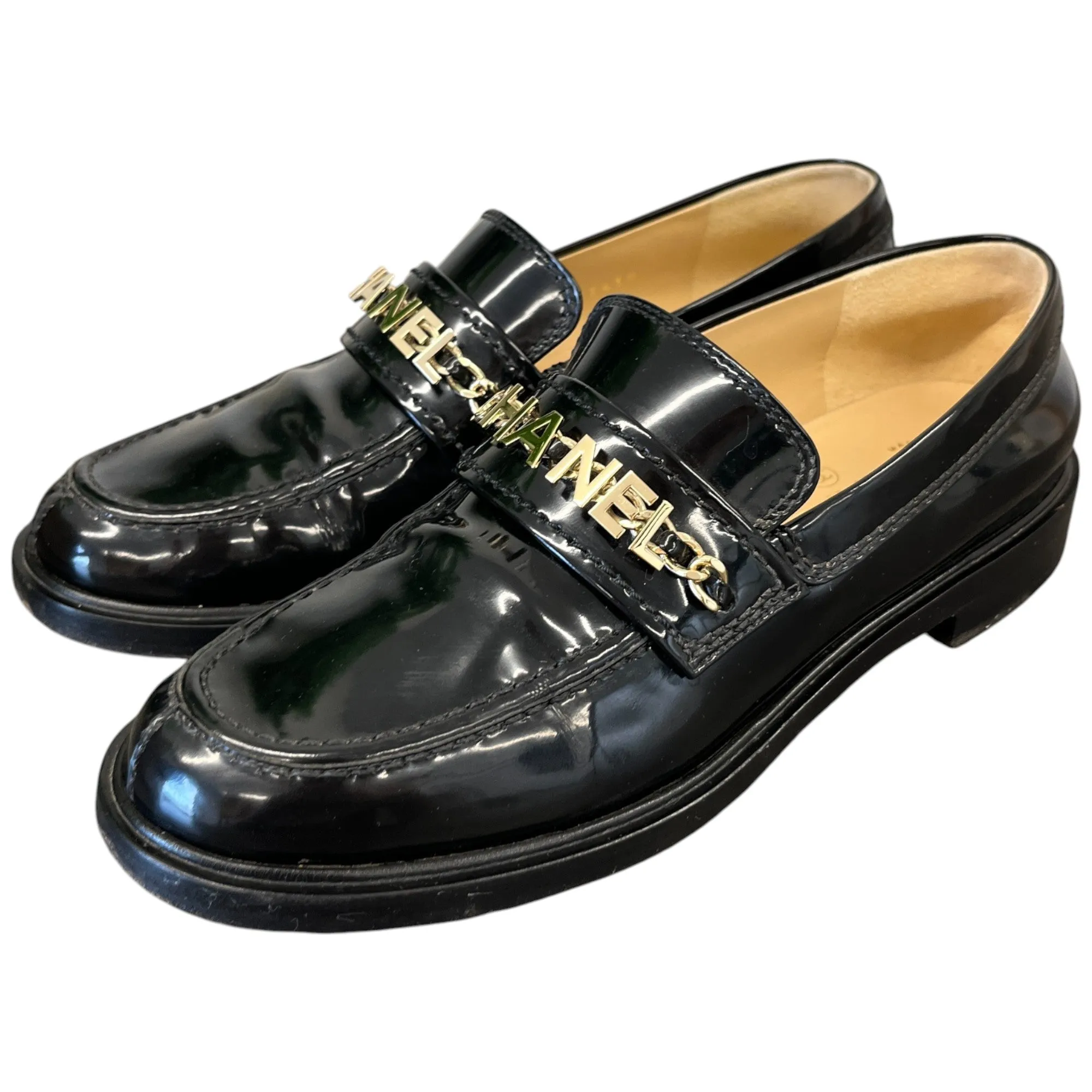 Women's Chain Logo Detail Loafers Black Size EU 38.5 / UK 5.5