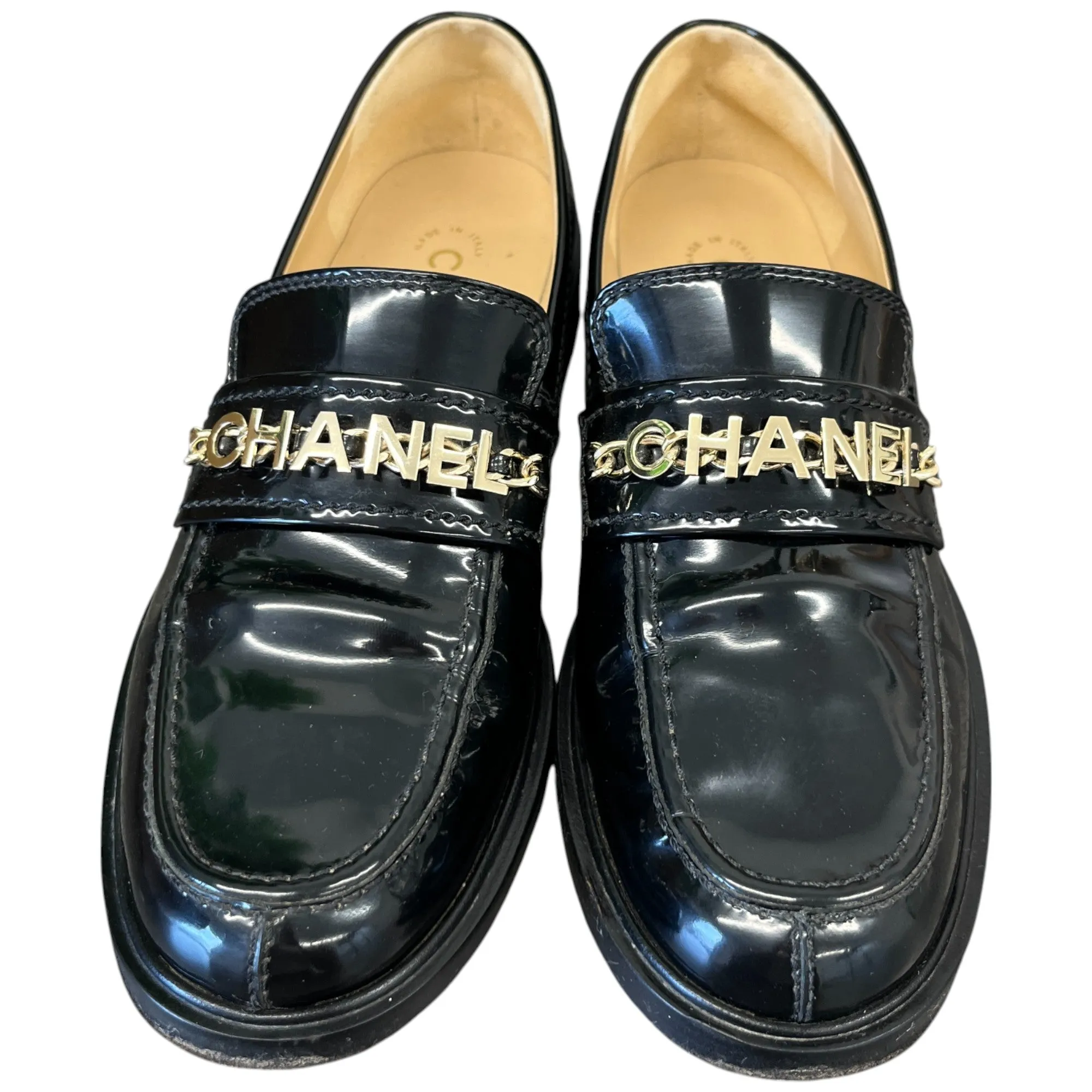 Women's Chain Logo Detail Loafers Black Size EU 38.5 / UK 5.5
